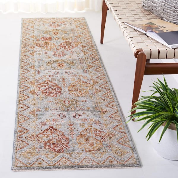 Hamilton 2 ft. x 8 ft. Blue/Gold Rust Chevron Border Runner Rug