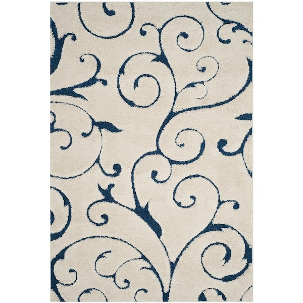 SAFAVIEH Florida Shag Cream/Blue 5 ft. x 8 ft. High-Low Floral Area Rug