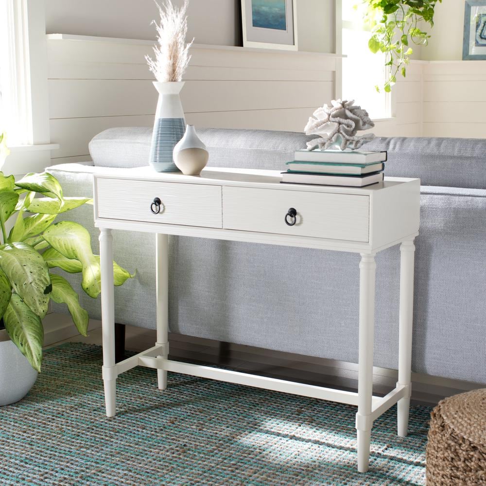 Riviera Elegance White 2-Drawer Carved Console Table with Storage