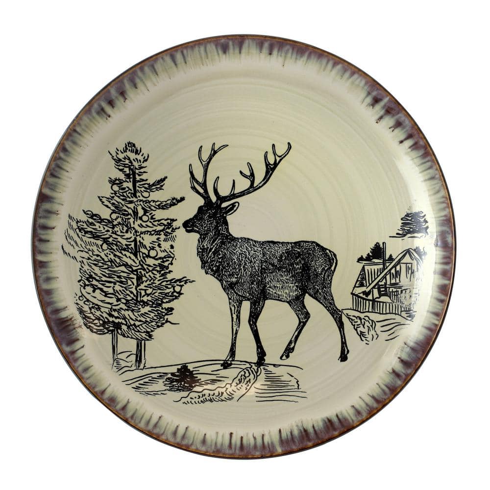 Majestic Elk 16-Piece Taupe and Brown Ceramic Dinnerware Set