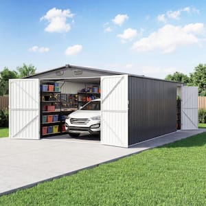 20 ft. W x 13 ft. D Outdoor Metal Shed with 2-Doors (250 sq. ft.) and 4 Vents for Car, Garbage Can, Tool, Courtyard Gray