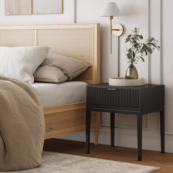 Nathan James Jasper Black Oak 1-Drawer 24 in. W. Nightstand 90302