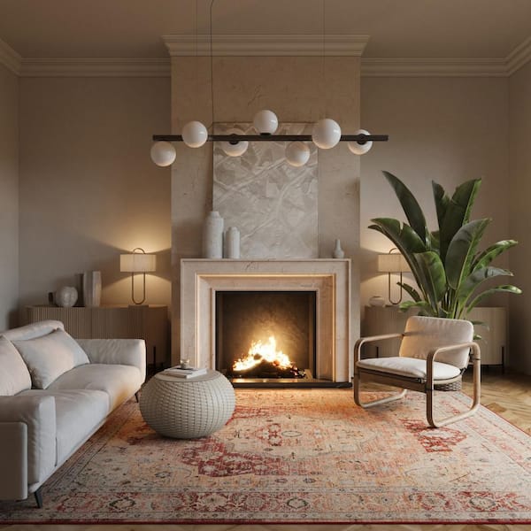 Elarin Traditional Medallion Washable Red 5 ft. x 8 ft. Indoor Area Rug