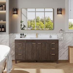 Palos 60 in.W x 22 in.D x 33.9 in.H Single Sink Bath Vanity in Spruce Antique Brown with White GRain Stone Top