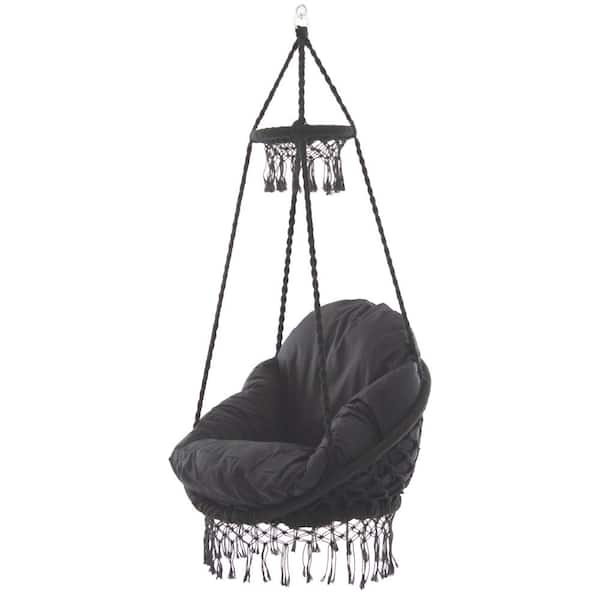 Vivere 2.5 ft. Deluxe Macrame Hammock Chair in Black