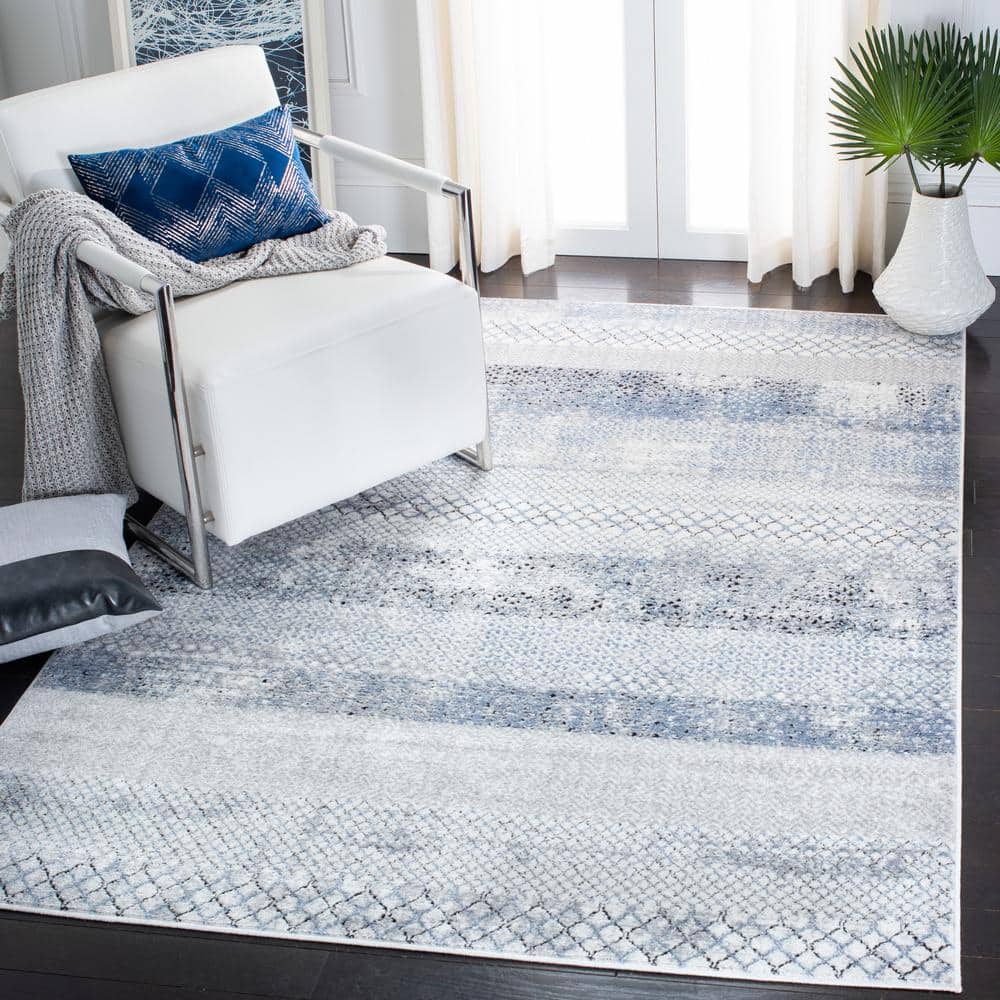 Amelia Grey and Light Blue Geometric Square Rug