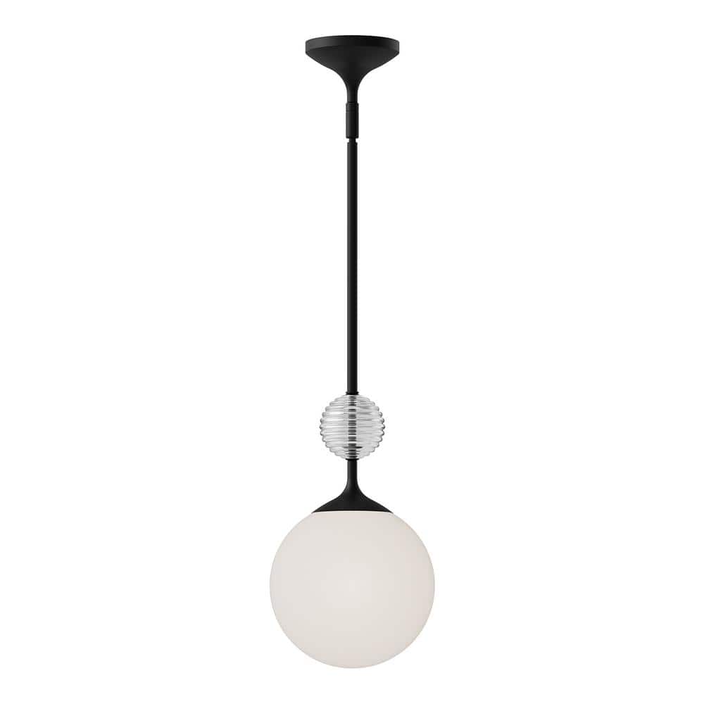 Matte Black and Opal Glass Globe Pendant Light