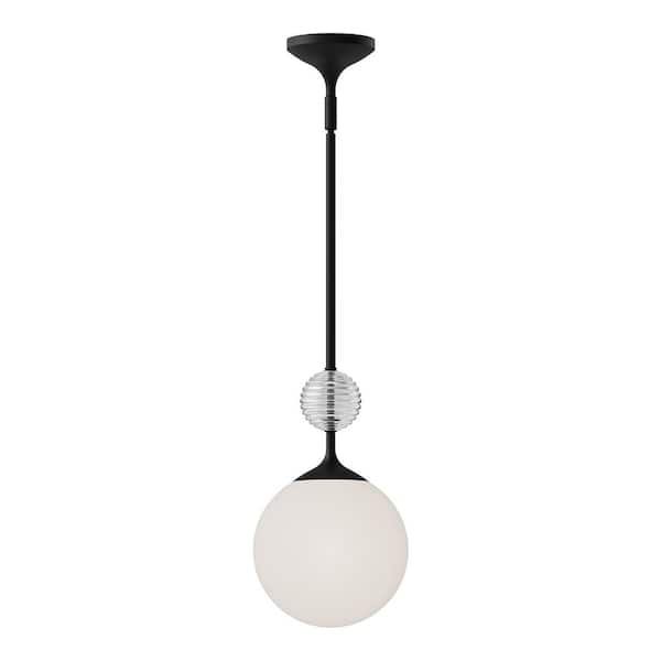 ALORA MOOD Celia 8 in. 1 Light 60-Watt Matte Black/Opal Glass Pendant Light