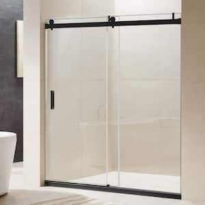 72 in. W x 76 in. H Single Sliding Frameless Shower Door/Enclosure in Matte Black Finish with Clear Glass