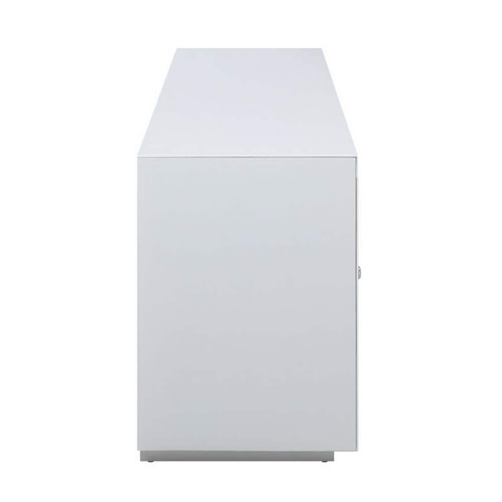 White Solid Wood TV Stand with Electric Fireplace and Cabinets