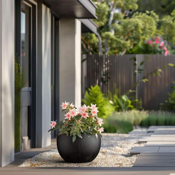 Morrava 19 in. Large Bronzed Black Concrete Round Planter / Pot with Drainage Holes