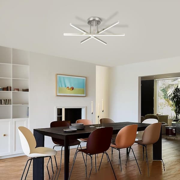 Essel 23.62 in. Burshed Nickel 3-Light LED Semi-Flush Mount Ceiling Light, 18W 6000K Cool White Light for Living Room