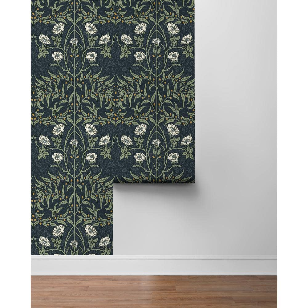 Navy and Sage Floral Peel and Stick Vinyl Wallpaper