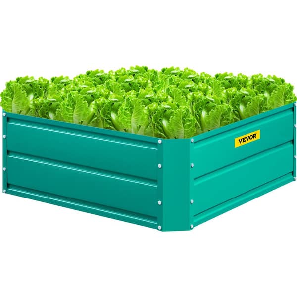 VEVOR Raised Planter Boxes 48 in. x 48 in. x 10 in. Galvanized Steel Raised Garden Bed Green Metal Planter Box for Outdoor