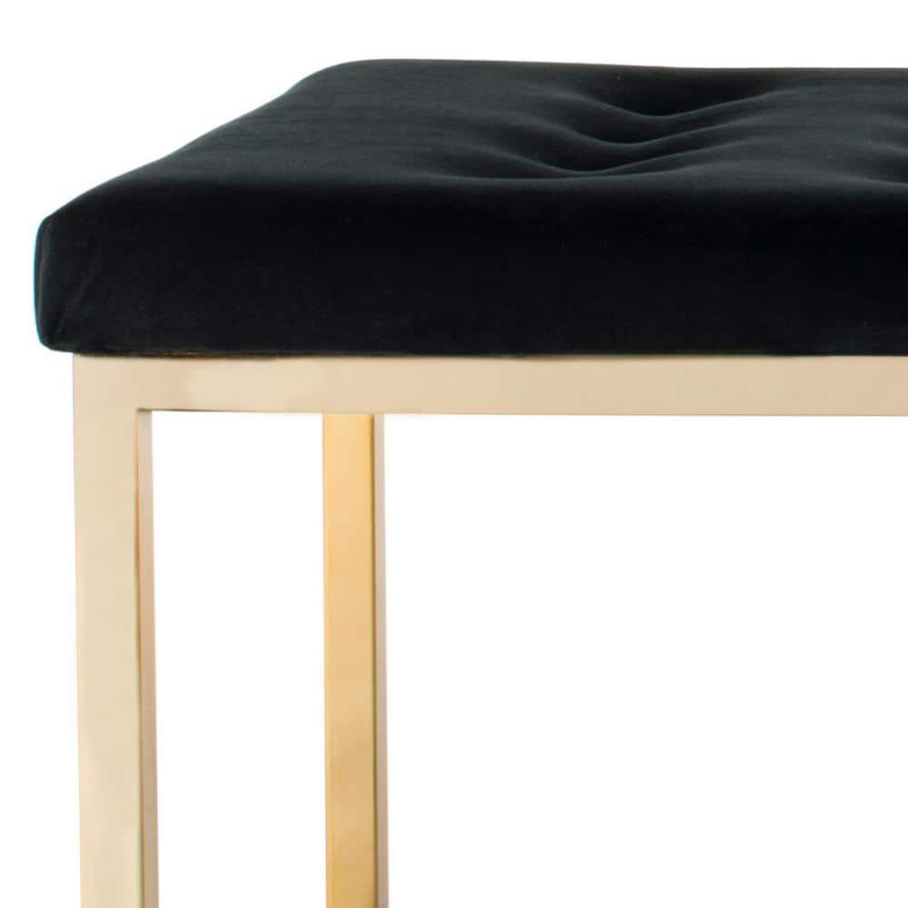 48'' Black Velvet and Brass Transitional Bench