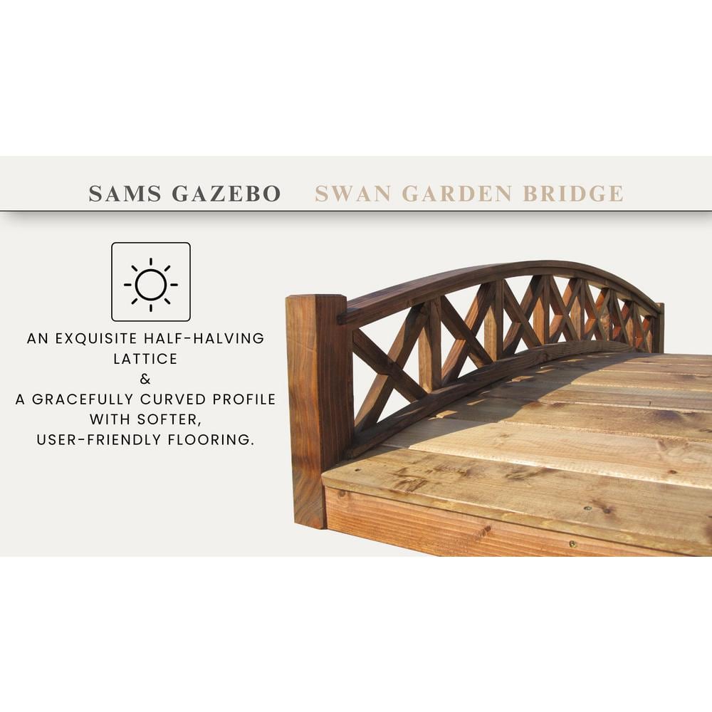 72" Brown Wood Garden Bridge with Cross Halved Lattice Railing