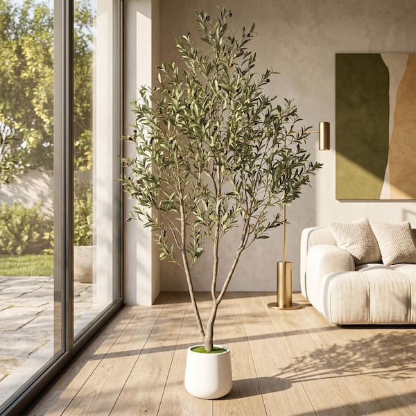 Romswi 7 ft. Artificial Olive Tree Indoor, Tall Faux Olive Silk