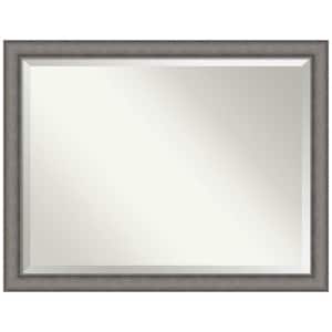 Burnished Concrete 44.5 in. x 34.5 in. Beveled Modern Rectangle Wood Framed Wall Mirror in Gray