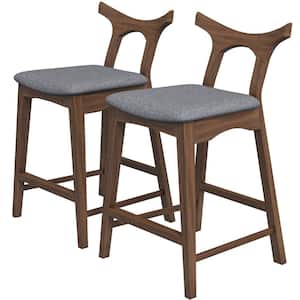 Harper 37.5 in. Gray Low Back Solid Wood Frame Fabric Upholstered Bar Stool (Set of 2)