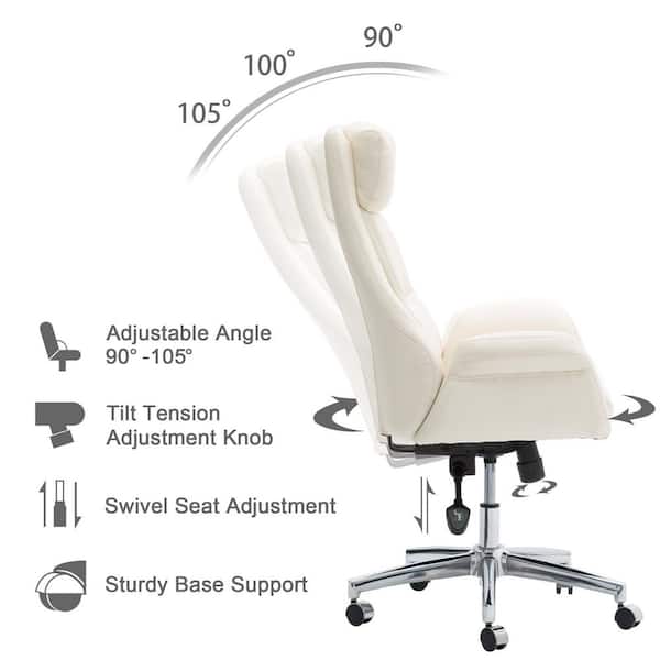 Glitzhome 27.4 in. Width Big and Tall Cream Leather
