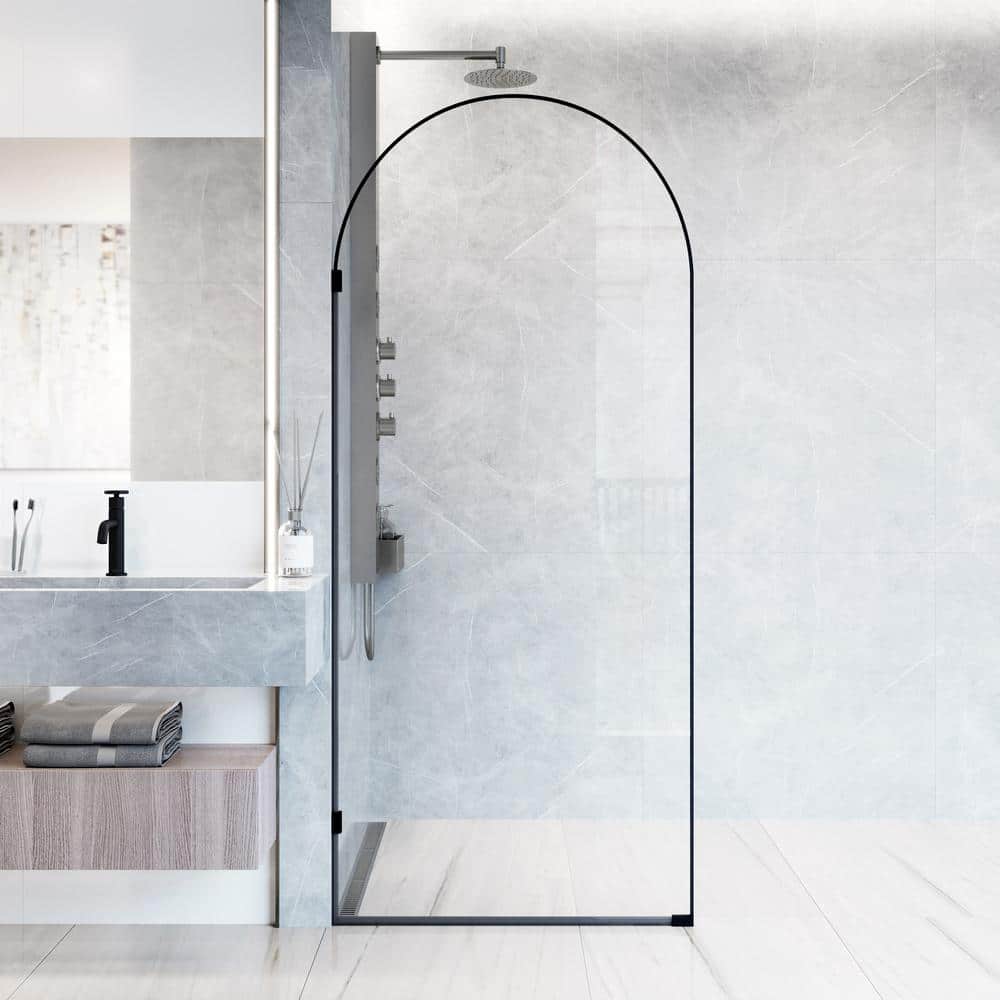 Arden 34" W x 78" H Matte Black Glass Shower Screen