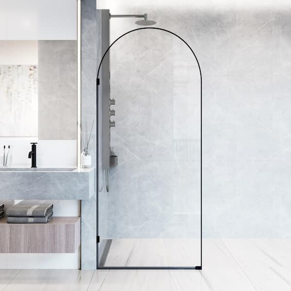 VIGO Arden 34 in. W x 78 in. H Framed Fixed Shower Screen in Matte Black with 3/8 in. (10mm) Clear Glass