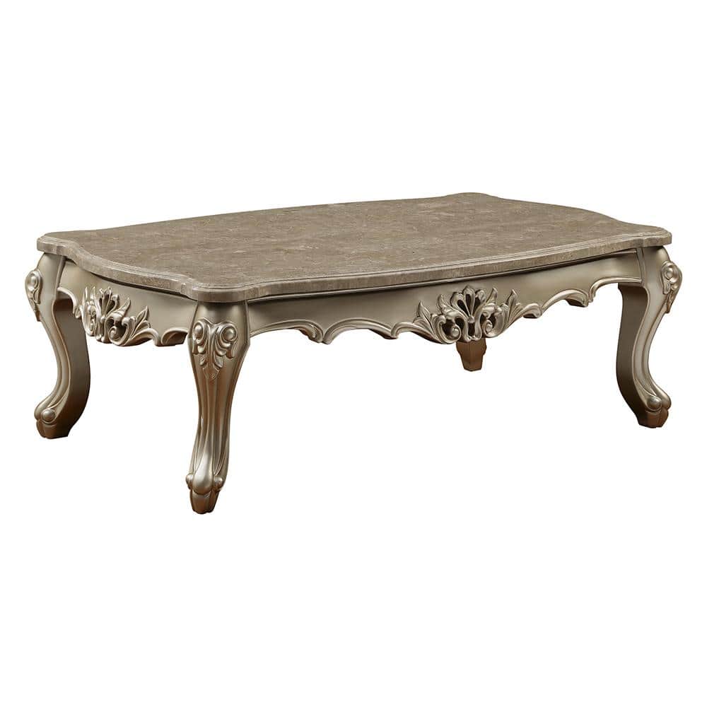 Champagne Gold Marble Top Rectangular Coffee Table with Storage