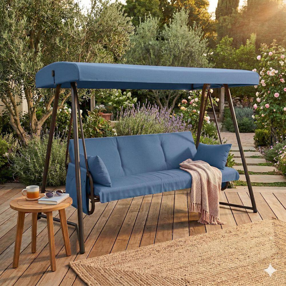 4-Seat and 3-in-1 UV-Protected Daybed Outdoor Porch Patio Swing with Canopy and Cushions in Blue price history on PriceWatchPro
