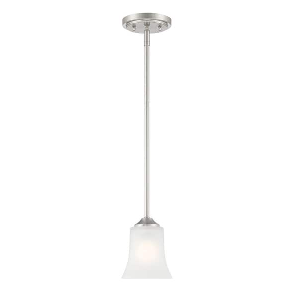 Designers Fountain Bronson 60-Watt 1-Light Brushed Nickel Transitional Mini Pendant Light with Frosted Glass Shade and No Bulbs Included