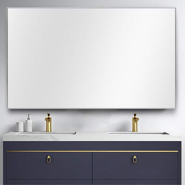 Unbranded 35 in. W x 59 in. H Mondern Oversize Rectangular Framed Wall Bathroom Vanity Mirror Decor Mirror in Silver