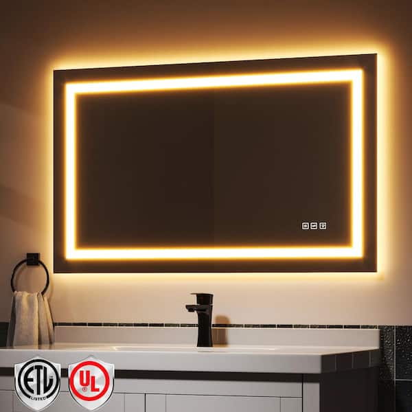 40 in. W x 24 in. H Rectangular Frameless LED Light Anti-Fog Bathroom Wall Mirror with Backlit and Front Light