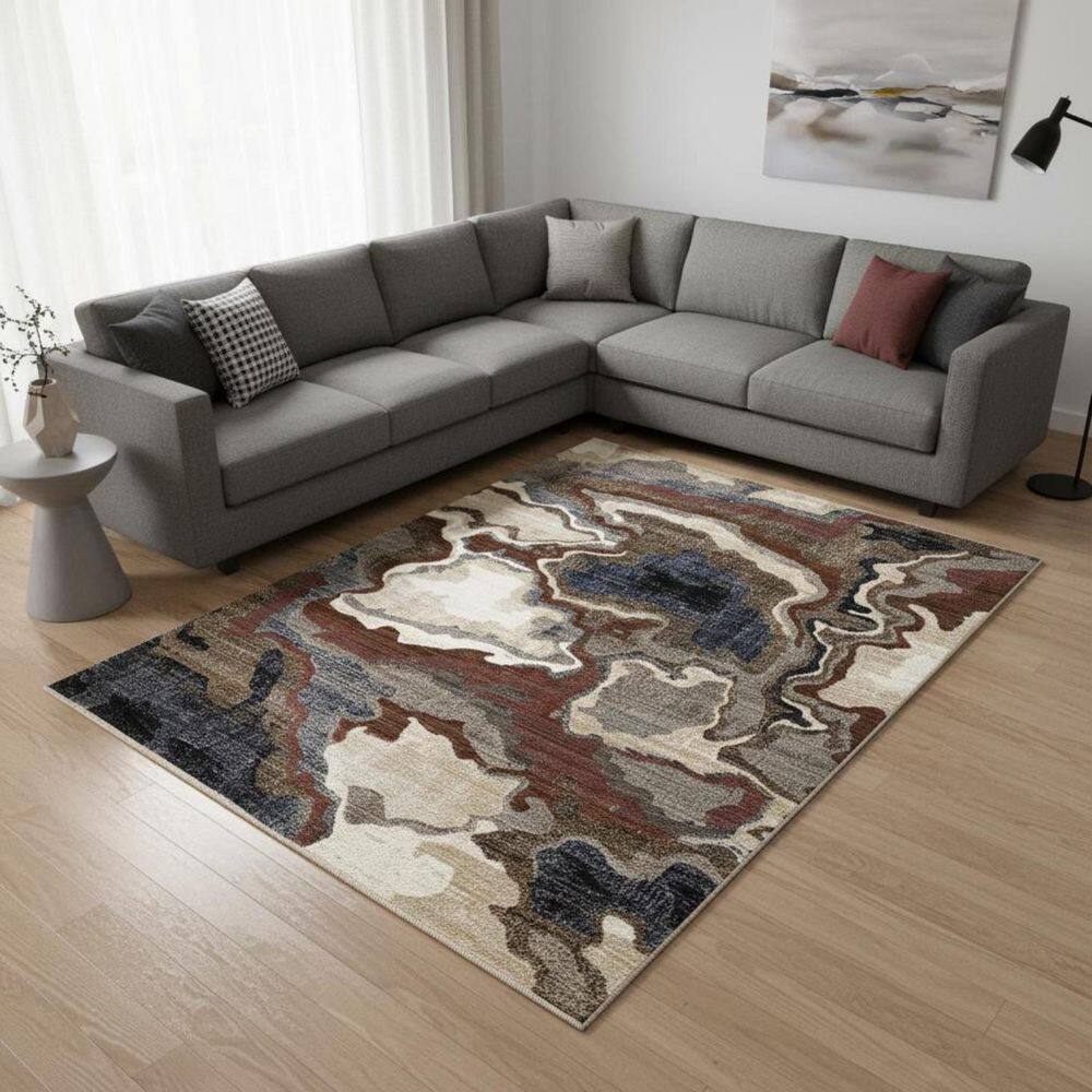 8' X 10' Beige Blue And Black Abstract Area Rug price history on PriceWatchPro