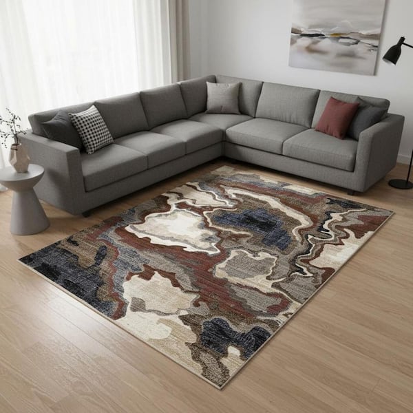 Beige 8 ft. x 10 ft. Woven Abstract Rectangle Indoor Area Rug