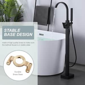 1-Handle Freestanding Floor Mount Tub Faucet Bathtub Filler with Diverter and Hand Shower in Matte Black