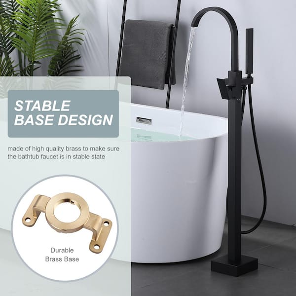 Brass Single-Handle Floor Mount Claw Foot Freestanding Tub Faucet Bathtub Filler with Hand Shower in Matte Black