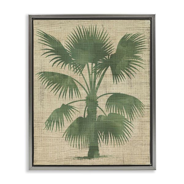 Stupell Industries Vintage Distressed Palm by June Erica Vess Gray Floater Frame Nature Graphic Art Print 31 in. x 25 in.