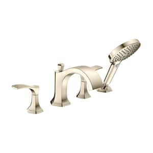 Locarno 2-Handle Deck Mount Roman Tub Faucet with Hand Shower in Polished Nickel