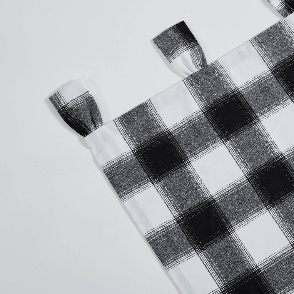 Canyon Plaid Black and White Polyester Tab Top Window Valance