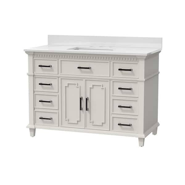 JimsMaison 48 in. W x 22 in. D x 38 in. H Bath Vanity in Off-White with White Granite Top