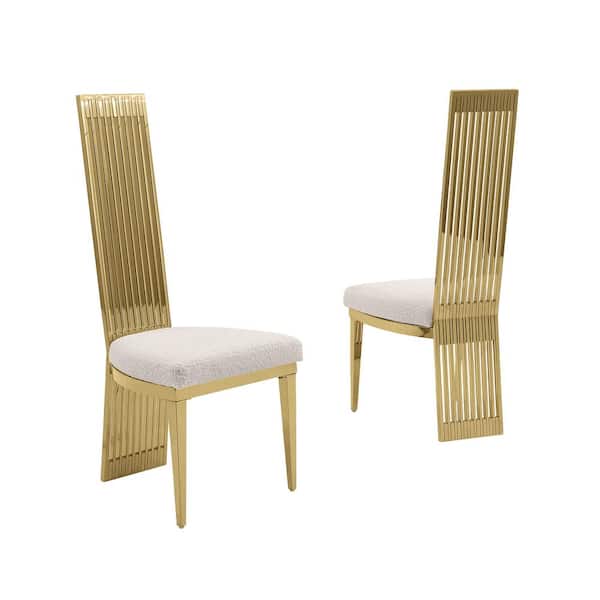 Curtis Cream Boucle Fabric Side Chair (Set of 2) with Polished Gold Stainless Steel Frame