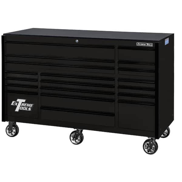Extreme Tools RX Series 72 in. W x 25 in. D 19-Drawer Matte Black Rolling Tool Cabinet with 150 lbs. Slides and Black Drawer Pulls