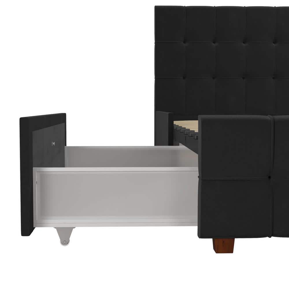 Elizabeth King Black Velvet Upholstered Storage Platform Bed