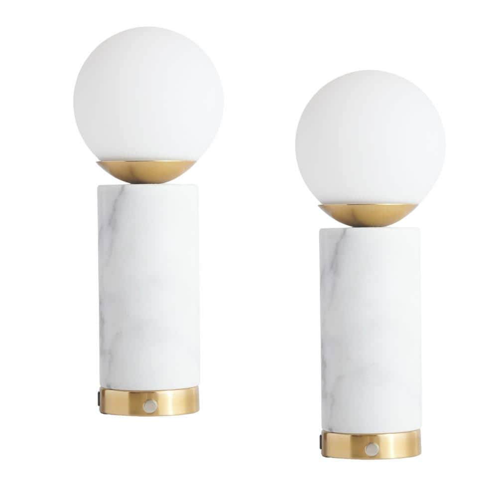 Aspen 14.5 in. White Mid-Century Modern Integrated LED Bedside Table Lamp with Built-in 3-Way Dimmer (2-Pack) price history on PriceWatchPro