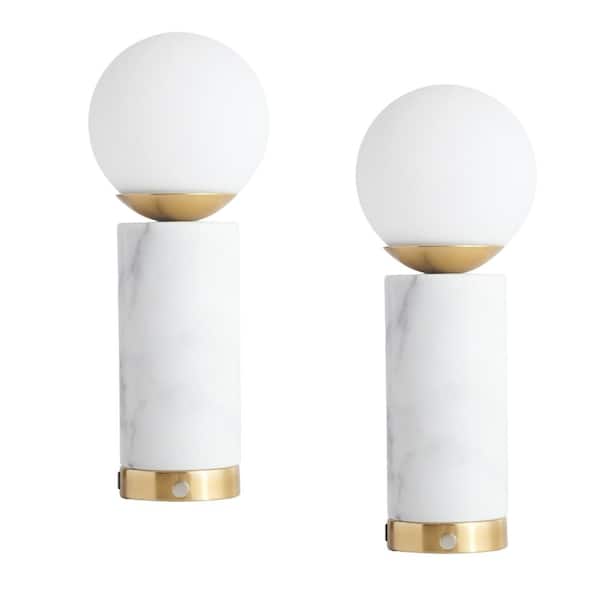 Brightech Aspen 14.5 in. White Mid-Century Modern Integrated LED Bedside Table Lamp with Built-in 3-Way Dimmer (2-Pack)