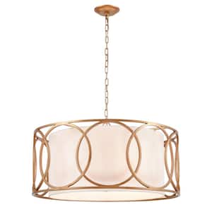 Rollins 28 in. Wide 6-Light Matte Gold Chandelier with Fabric Shade