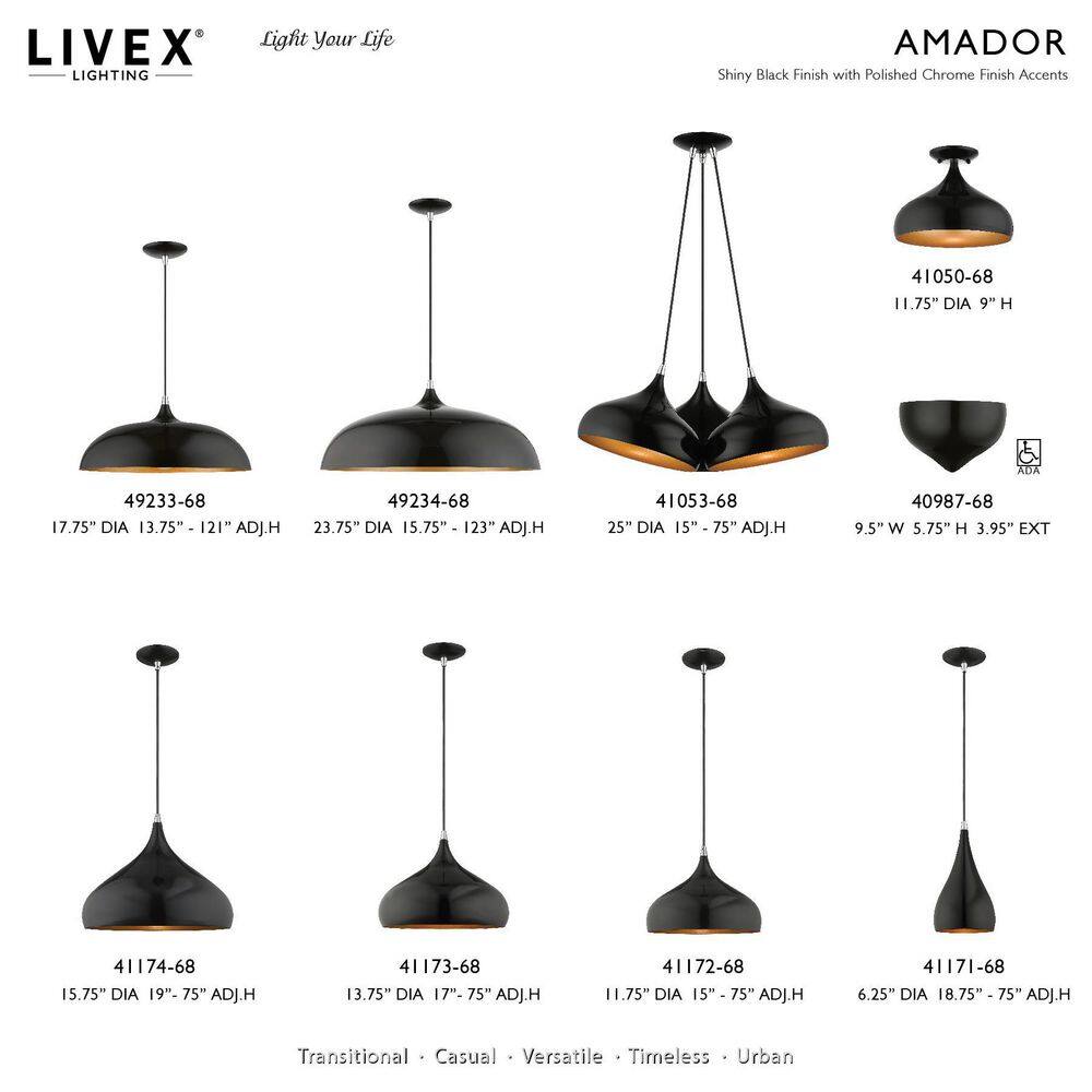 Shiny Black and Polished Chrome 18" Aluminum Pendant Light