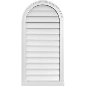 20 in. x 40 in. Round Top White PVC Paintable Gable Louver Vent Non-Functional