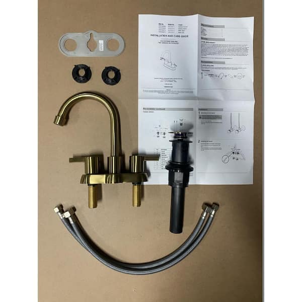 PRIVATE BRAND UNBRANDED Garrick 4 in. Centerset 2-Handle High-Arc Bathroom  Faucet w/Drain Kit Included & 2-Piece Hose in Matte Gold (2-Pack)  4512723P-2 - The Home Depot