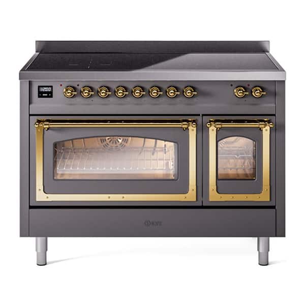 Nostalgie II Series Noblesse 48 in. 6 Elements Freestanding Induction range in Graphite Matte with Brass Trim