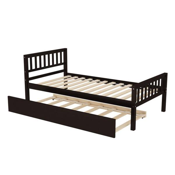 Z-joyee 42 in. W Brown Wood Frame Twin Platform Bed With Trundle